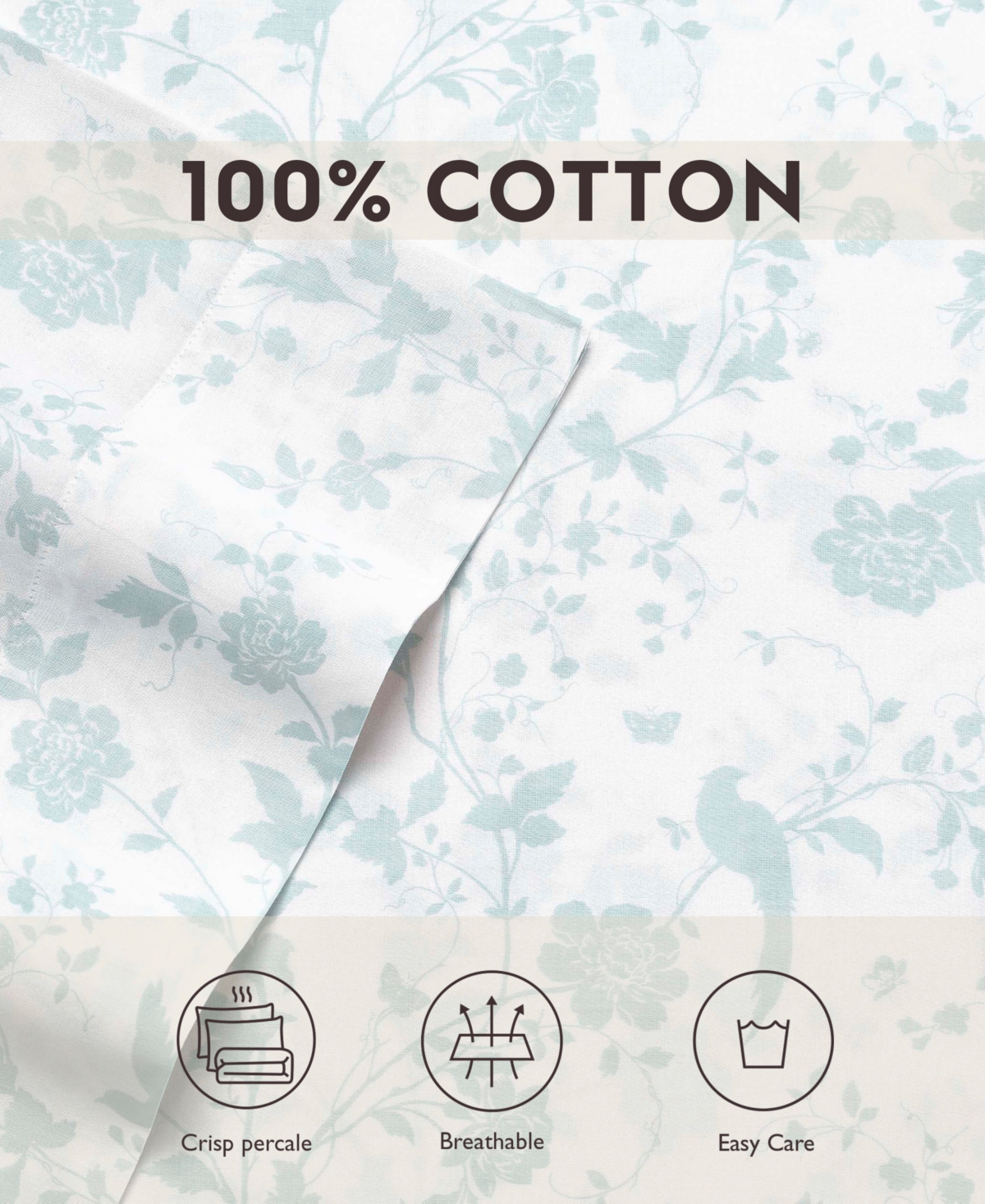 Laura Ashley 300 Thread Count Cotton Sateen Pillowcase Pair, Standard In Ramona