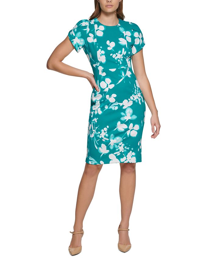 Calvin Klein Petite Printed Tulip-Sleeve Sheath Dress & Reviews - Dresses -  Petites - Macy's