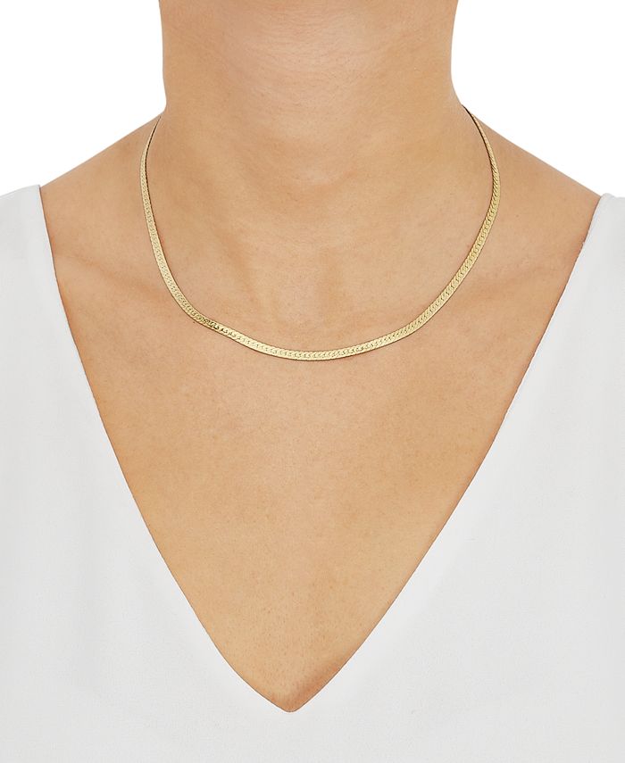 Italian Gold Reversible Polished & Greek Key Herringbone Link Chain Necklace in 10k Gold, 16