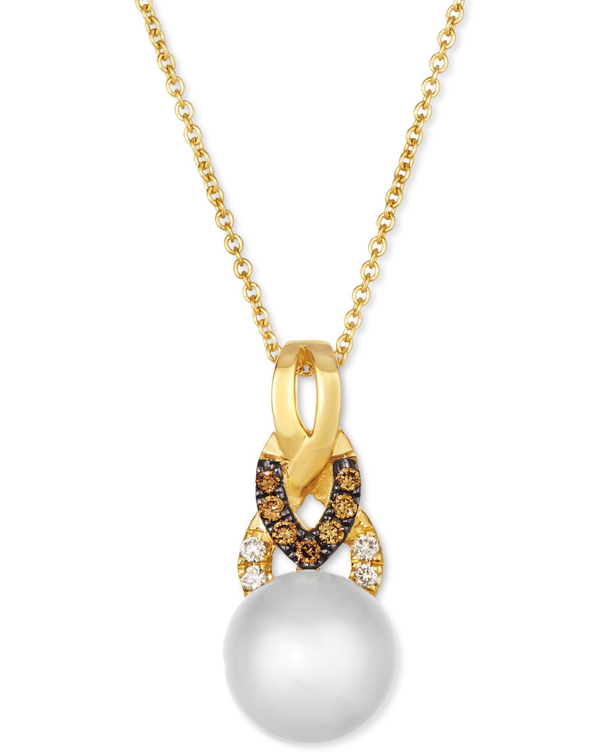 Vanilla Pearl (8mm) & Diamond (1/10 ct. t.w.) Adjustable Pendant Necklace in 14k Gold - Yellow Gold