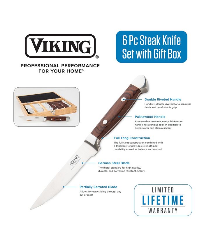 Viking 6 Piece Pakkawood Steak Knife Set with Box Macy's