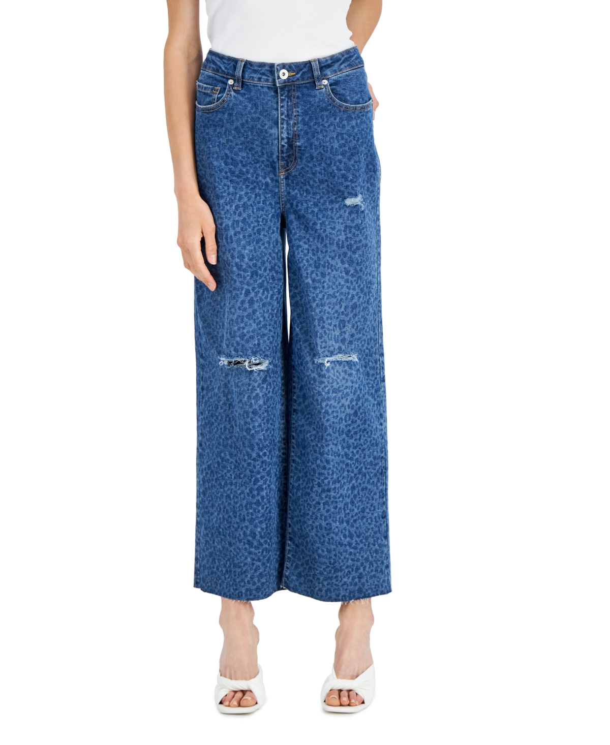  Inc International Concepts Women's Animal-Print Destructed Wide-Leg Jeans, Created for Macy's