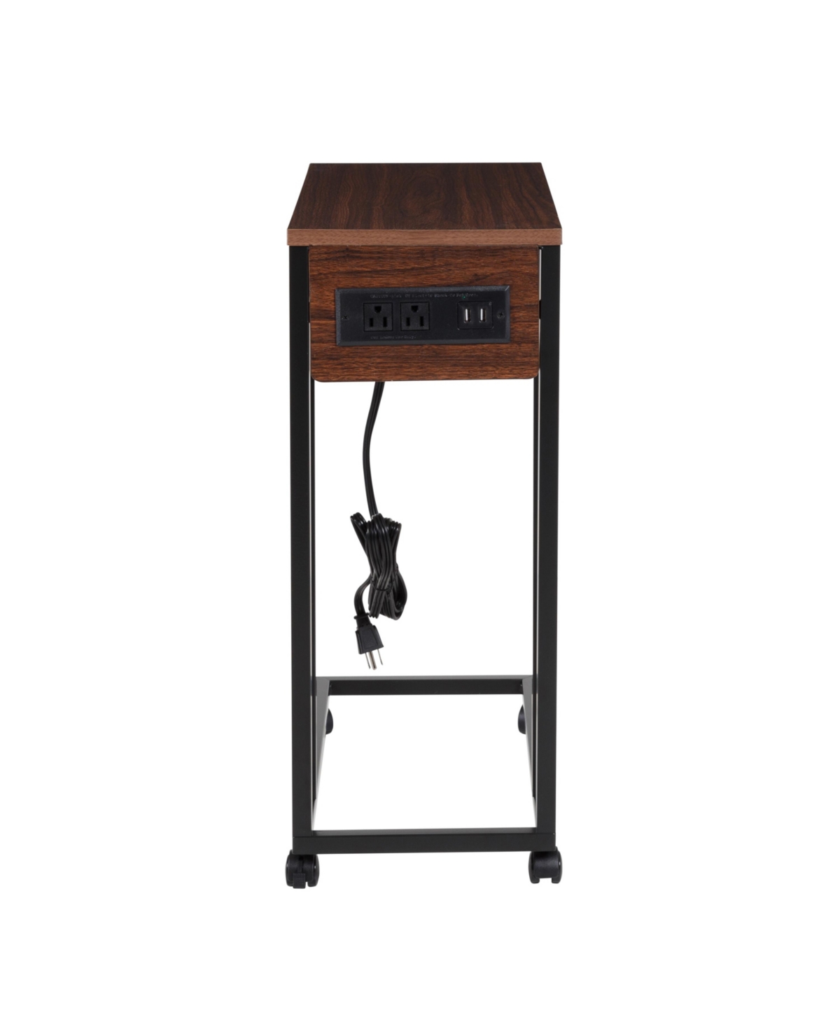 Shop Honey Can Do Dnu C-shaped With Outlets And Wheels Side Table In Walnut