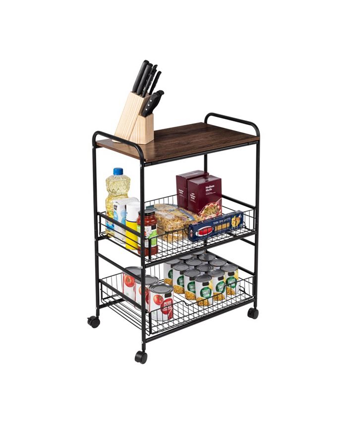 Honey Can Do 3 Tier Wood Shelf and PullOut Baskets Rolling Cart Macy's
