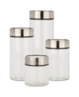 Stainless Steel Lids and Fresh-Date Dials Kitchen Glass Jar Set, Set of 4 - Chrome