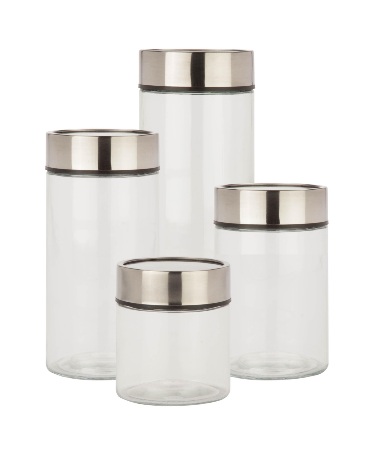 Honey Can Do Stainless Steel Lids And Fresh-date Dials Kitchen Glass Jar Set, Set Of 4 In Chrome