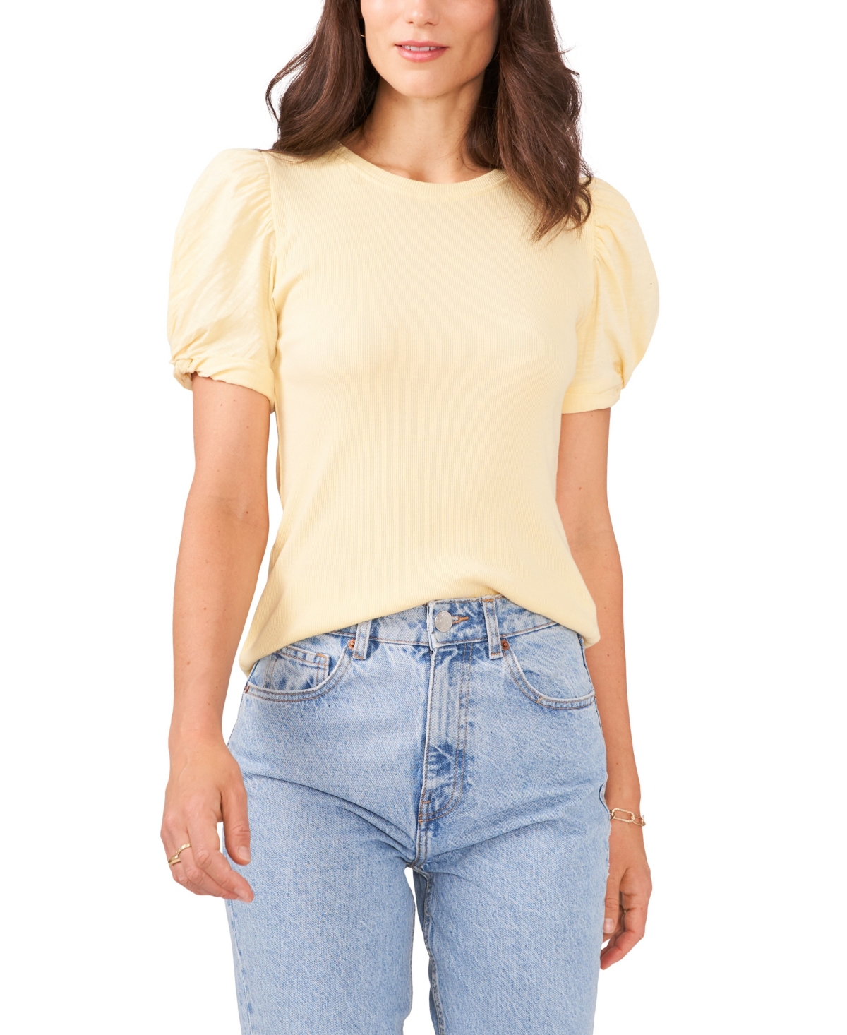 1.state Puff Sleeve Rib Knit T-shirt In Sunlight