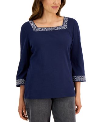 Karen Scott - Women's Cotton Hot Fix Square-Neck Top