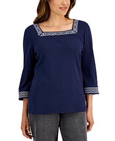 Women's Cotton Hot Fix Square-Neck Top, Created for Macy's