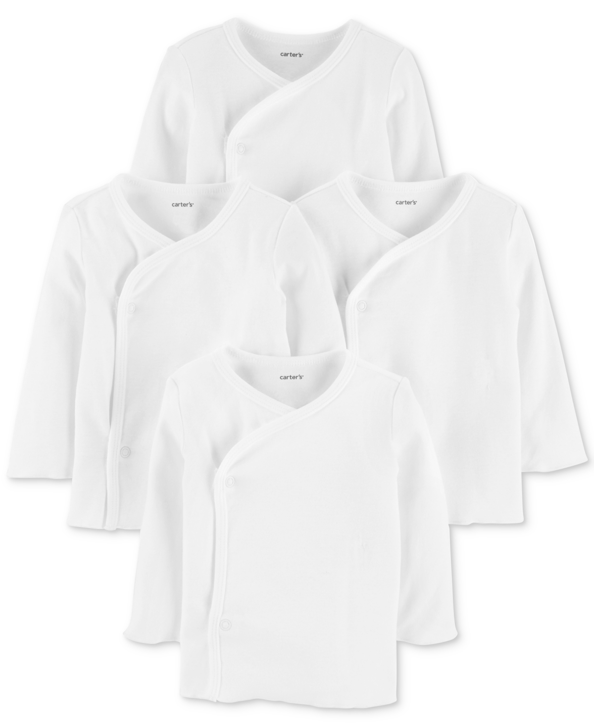Carter's Baby Boys Or Girls 4-pack Long-sleeve Side-snap Cotton T-shirts In White