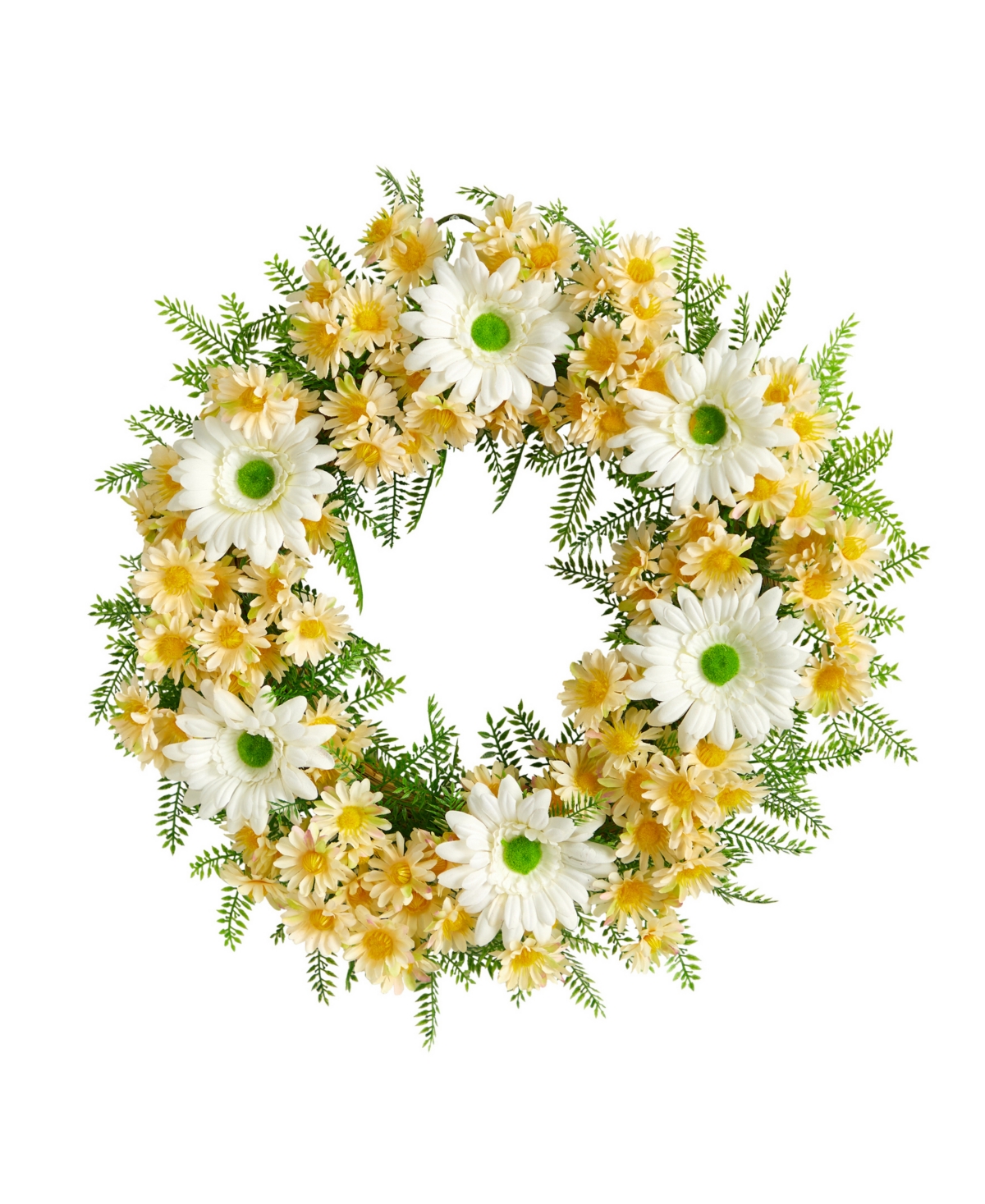 Nearly Natural Mixed Daisy Artificial Wreath, 21" In White