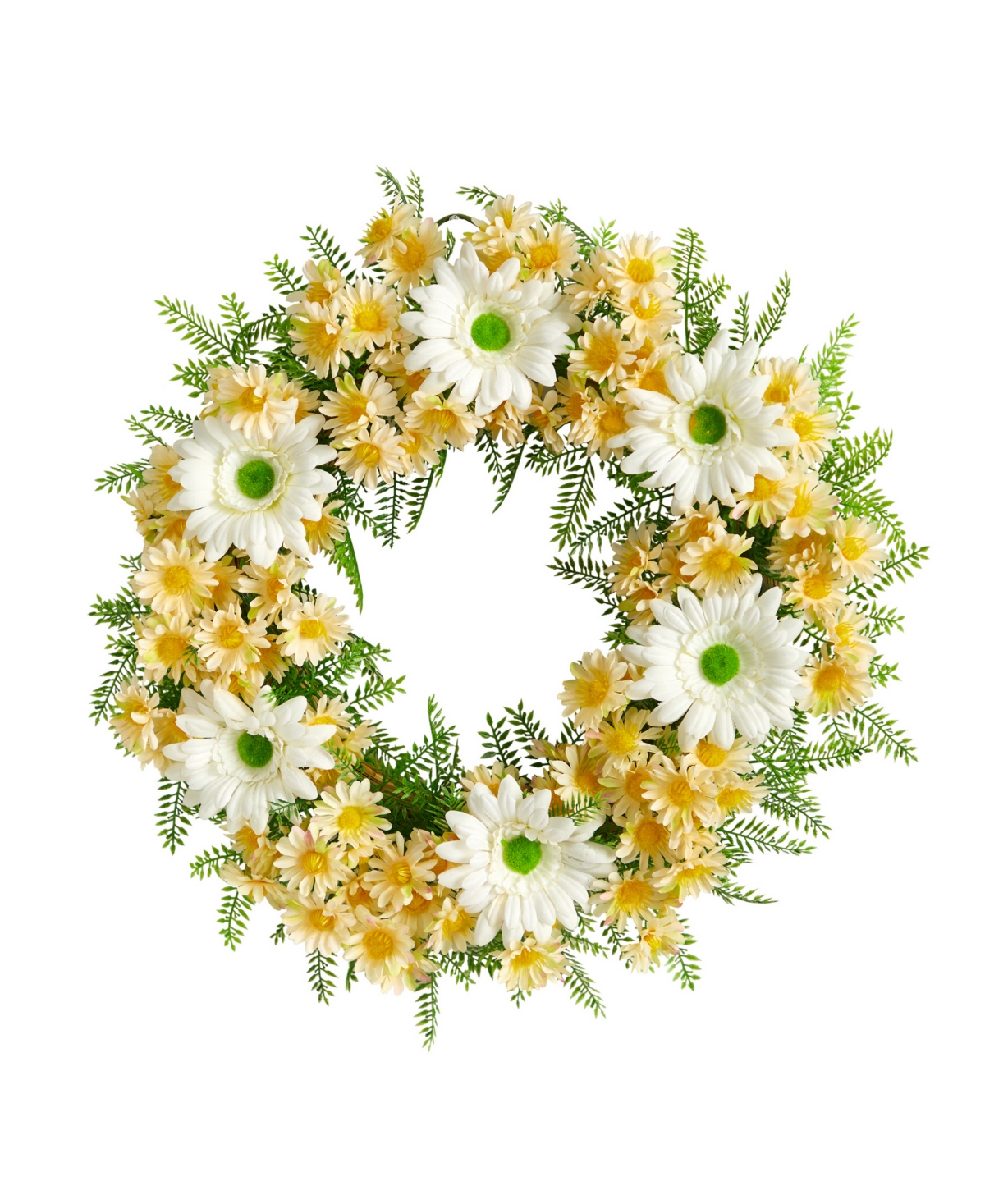 Mixed Daisy Artificial Wreath, 21" - White