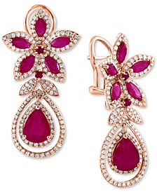 EFFY® Ruby (6-7/8 ct. t.w.) & Diamond (1-1/4 ct. t.w.) Flower Drop Earrings in 14k Rose Gold