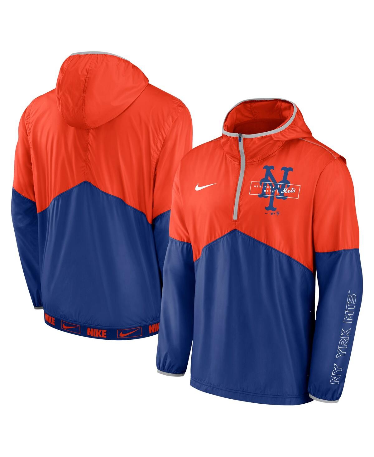 Shop Nike Men's  Orange And Royal New York Mets Overview Half-zip Hoodie Jacket In Orange,royal