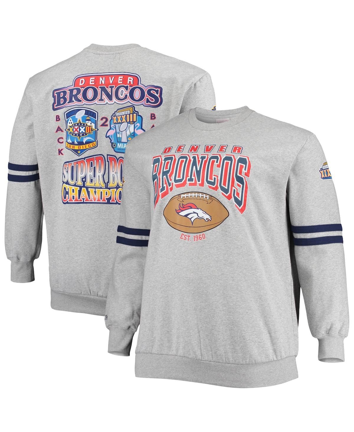 Mitchell & Ness Men's  Heather Gray Denver Broncos Big And Tall Allover Print Pullover Sweatshirt In Heathered Gray