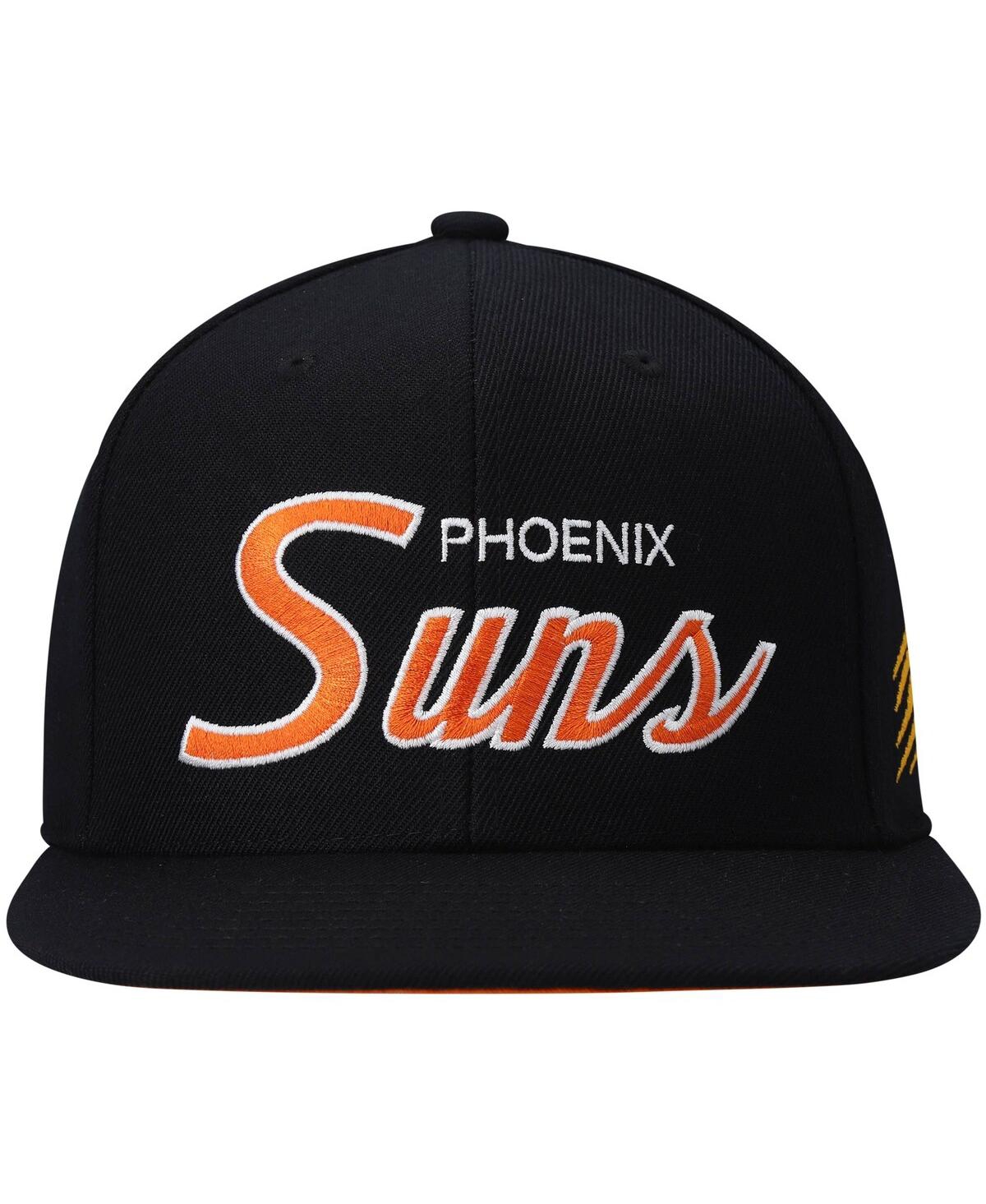 Mitchell & Ness Men's  Black Phoenix Suns Hardwood Classics Script 2.0 Snapback Hat In Black