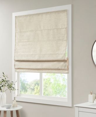 Printed Faux Silk Light Filtering Roman Shade, Room Darkening Single Panel for Bedroom, Lightweight Window Roman Shades For Living Room, Width 31 length 64 inches, Cordless Lift/Pull Ivory Window Panel