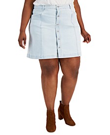 Plus Size Button-Front Denim Skirt, Created for Macy's