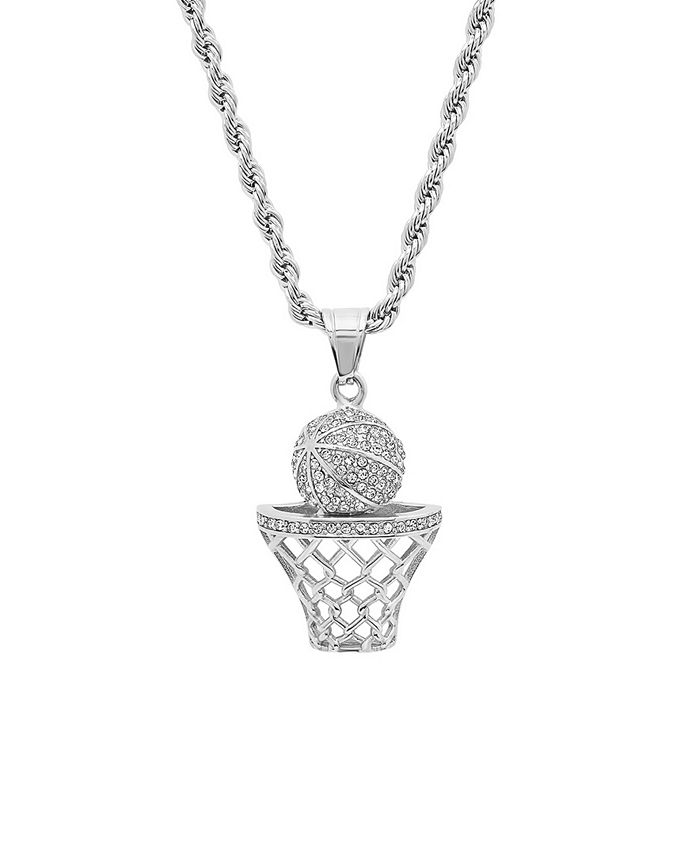 STEELTIME Men s Stainless Steel Simulated Diamond Basketball and