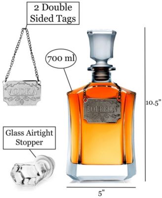 Whiskey Decanter with 2 Lable Tags, Set of 4