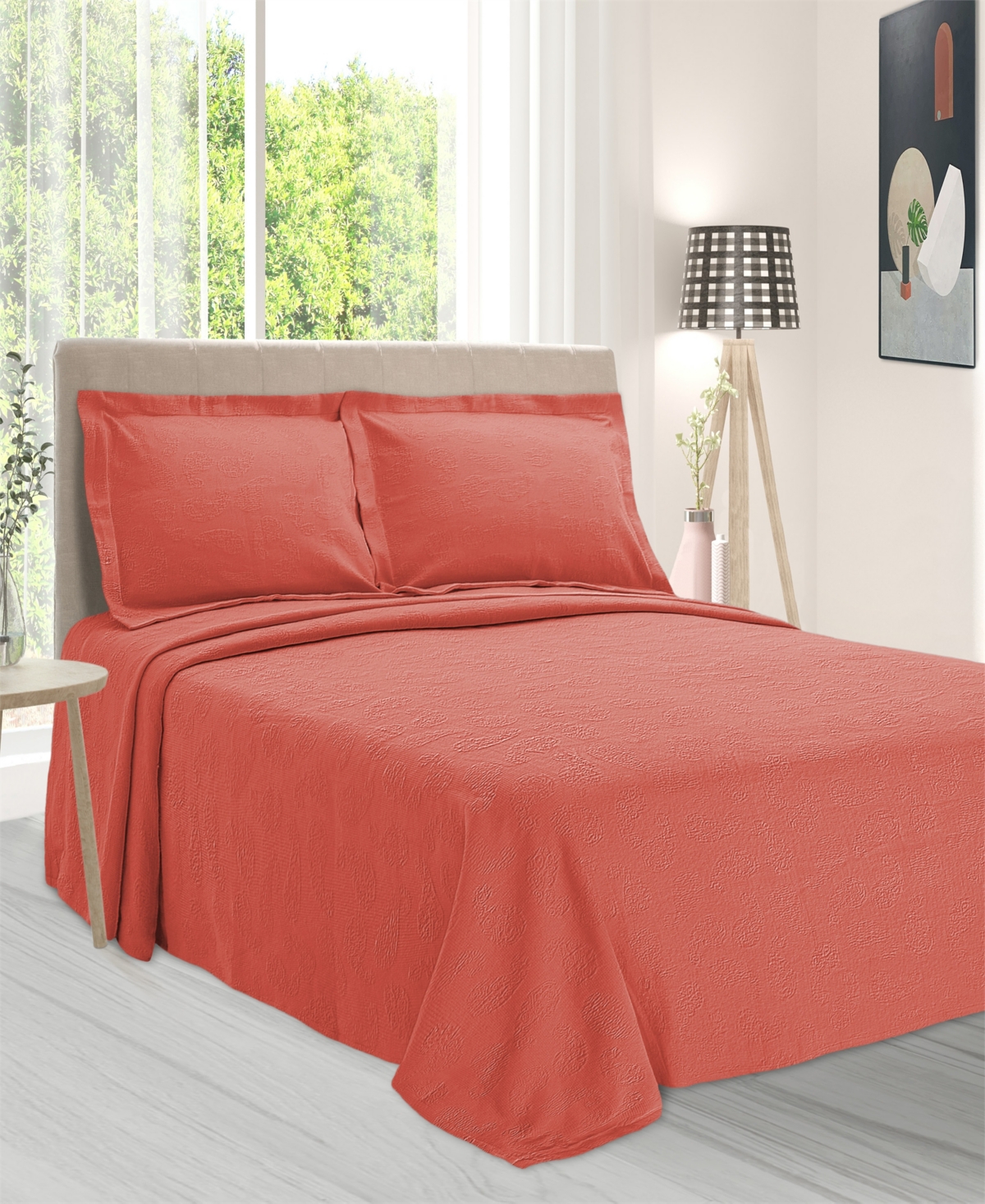 Superior 100% Cotton Paisley Matelasse All-season 2-piece Coverlet Set, Twin In Coral