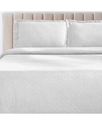 100% Cotton Basketweave Matelasse All-Season 3-piece Coverlet Set, Full