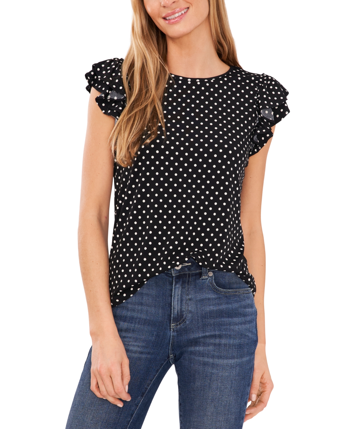 CeCe Short Sleeve Double Ruffle Knit Top - Macy's