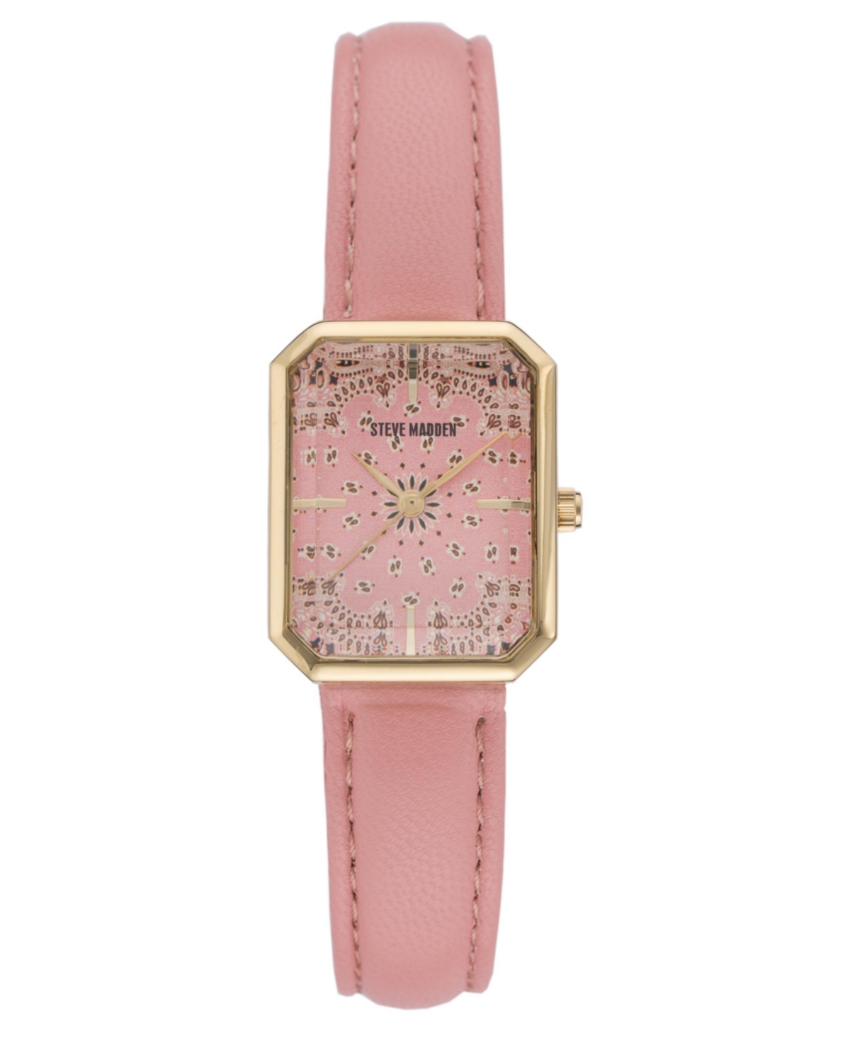 Women's Pink Polyurethane Leather Strap with Stitching Watch, 22X28mm - Pink