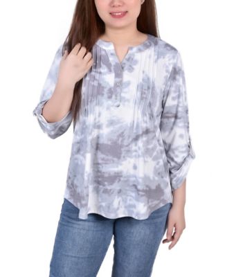 Women's Knit Jacquard 3/4 Sleeve Roll Tab Top