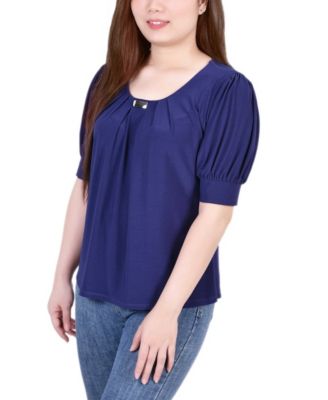 Women's Short Balloon Sleeve Top with Hardware