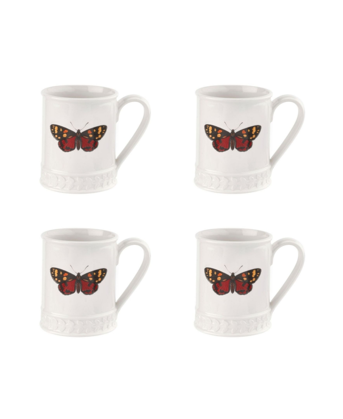 Botanic Garden Harmony Tankard Butterfly Mugs, Set of 4 - Scarlet