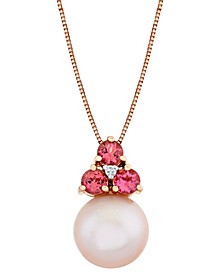 Pink Cultured Freshwater Pearl (11mm), Pink Tourmaline (7/8 ct. t.w.) & Diamond Accent 18" Pendant Necklace in 14k Rose Gold