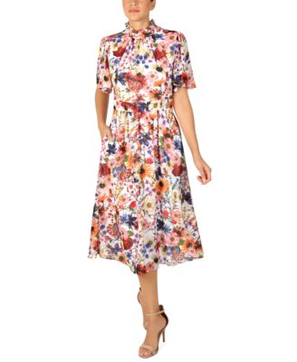 julia jordan - Women's Printed Mock-Neck Midi Dress