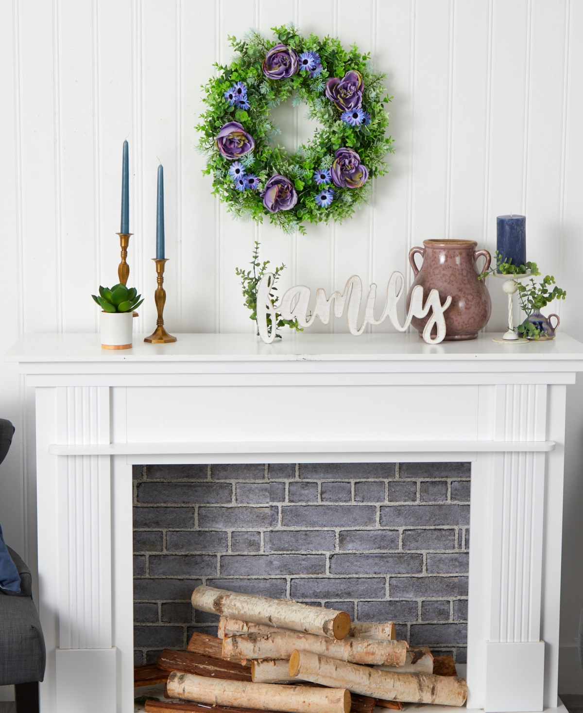 Rose, Daisy and Greens Artificial Wreath,