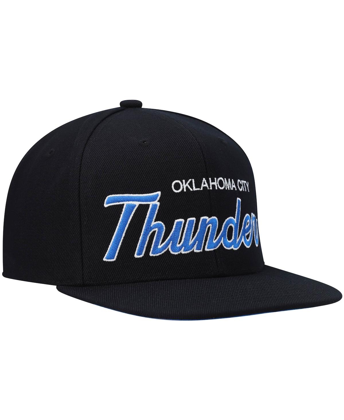 Mitchell & Ness Men's  Black Oklahoma City Thunder Hardwood Classics Script 2.0 Snapback Hat In Black