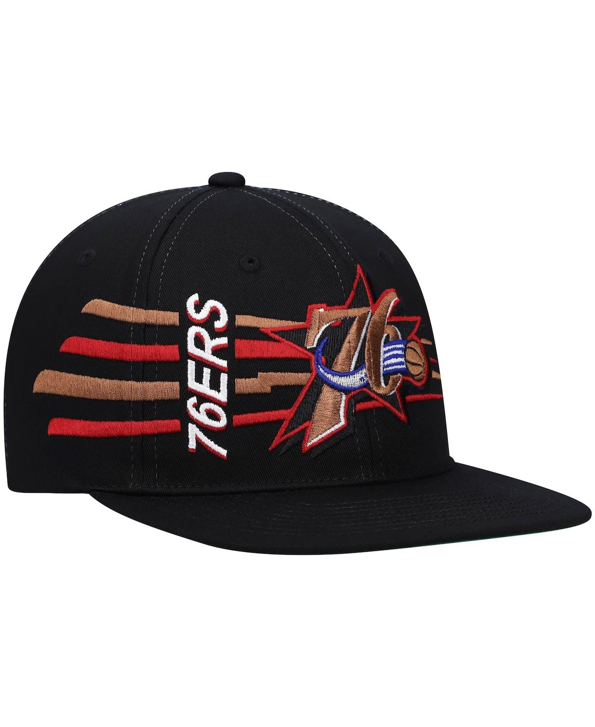 Mitchell & Ness Men's  Black Philadelphia 76ers Hardwood Classics Retro Bolt Deadstock Snapback Hat