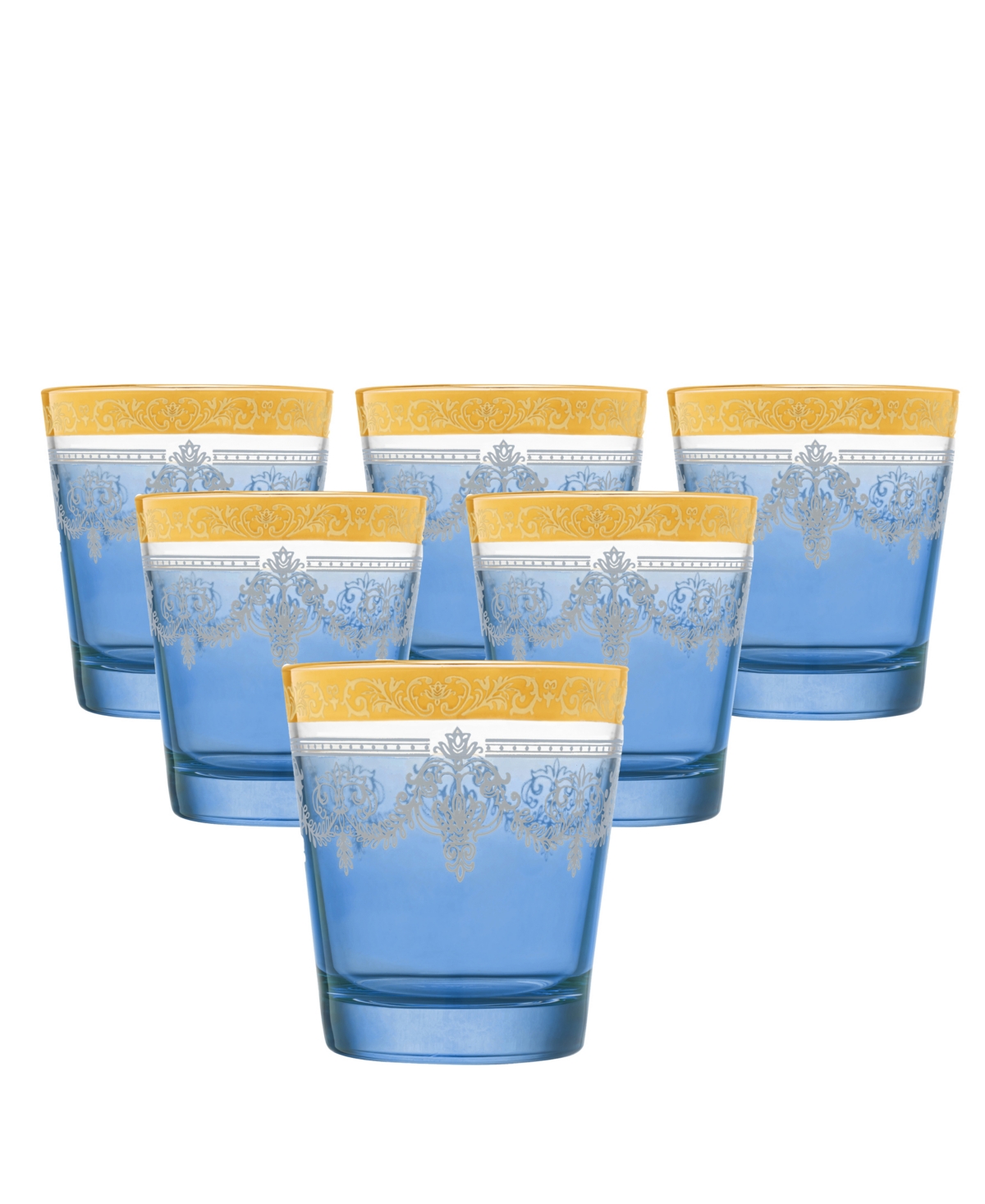 Lorren Home Trends Double Old Fashion 6 Piece Gold Band Glass Set In Blue