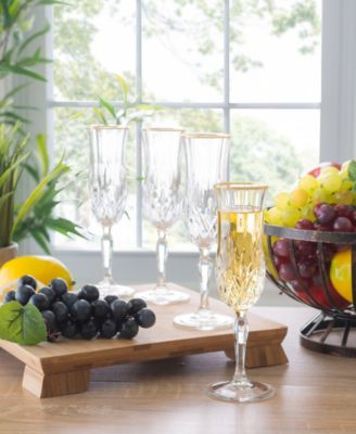 Opera Gold Collection 4 Piece Crystal Flute Glass with Gold Rim Set