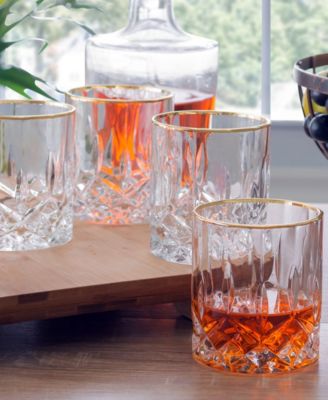 Opera Gold Collection 4 Piece Crystal Double Old Fashion Glass with Gold Rim Set