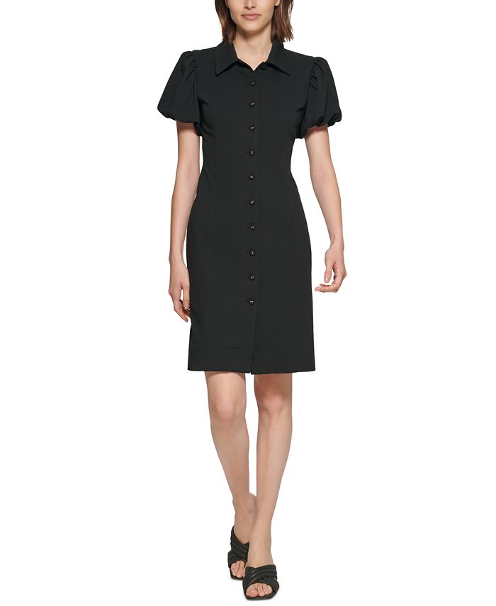 Calvin Klein Puff-Sleeve Button-Front Dress & Reviews - Dresses - Women -  Macy's