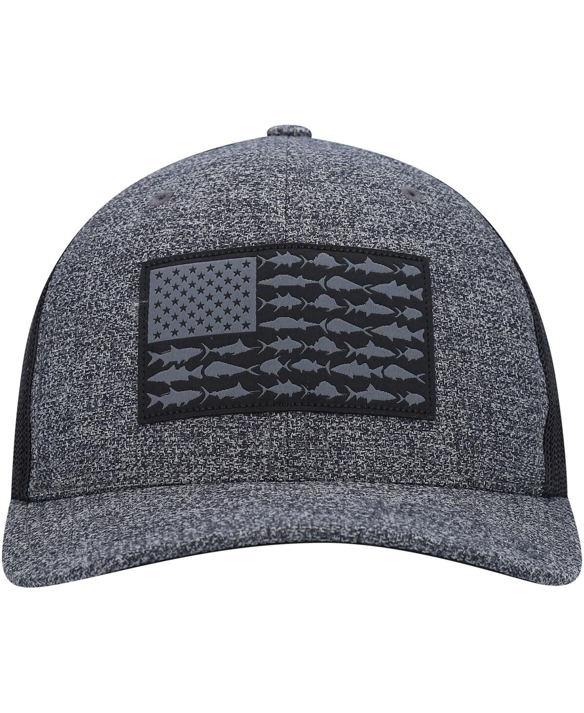 Men's Columbia Heathered Charcoal, Black Pfg Fish Flag Coolmax Trucker Snapback Hat