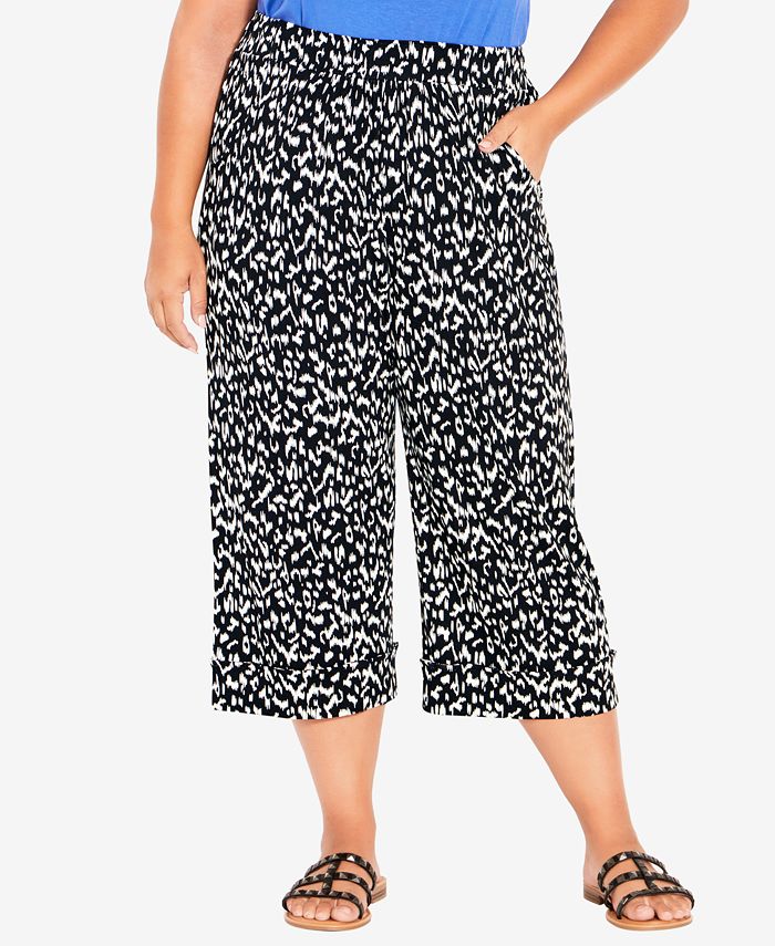 Avenue Plus Size Knit Culotte Print Pants - Macy's