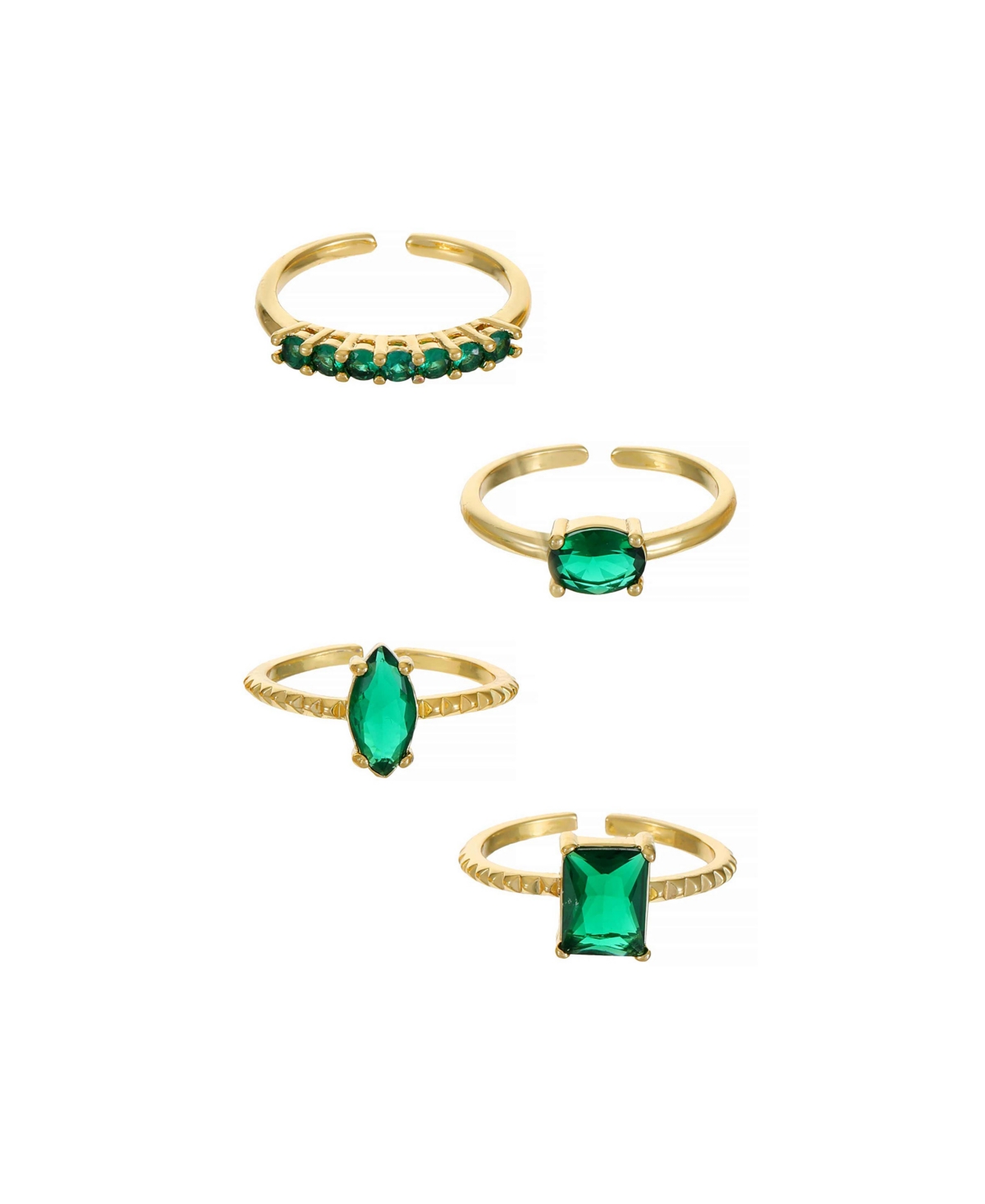 18k Gold-Plated 4-Pc. Set Color Cubic Zirconia Rings - Green