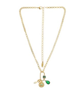 18k Gold-Plated Cubic Zirconia & Freshwater Pearl Evil Eye Multi-Charm Pendant Necklace, 15" + 5" extender