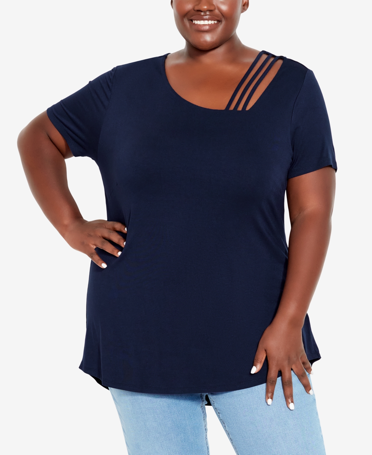 Avenue Plus Size V Cut Out Top In Navy
