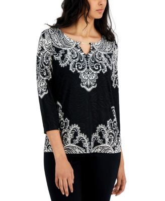 JM Collection Women's Keyhole Gauze Top Blue Size M