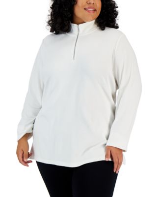 Karen Scott - Plus Size Quarter Zip Cotton Top