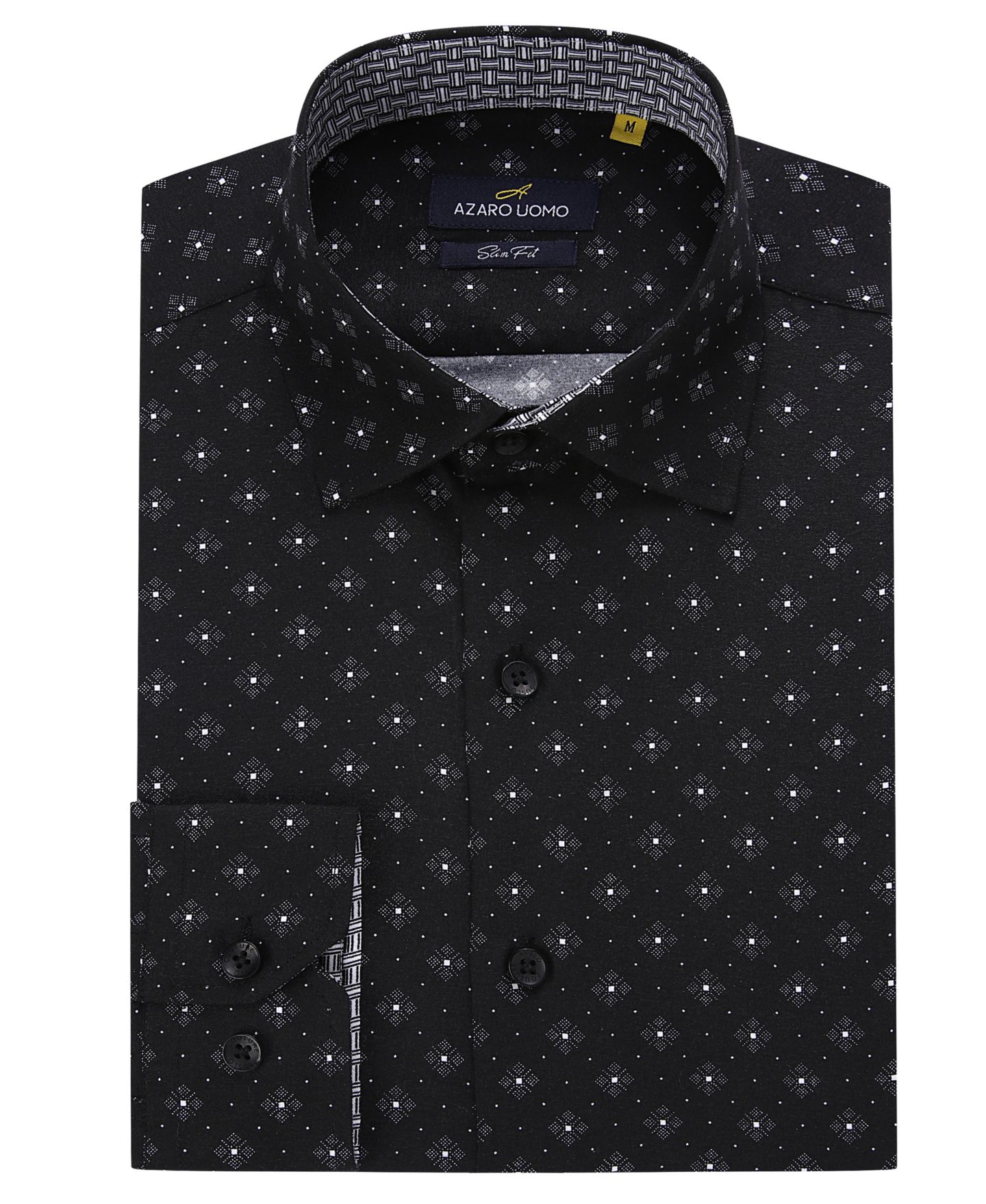 Мужская рубашка Azaro Uomo Business Geometric Long Sleeve Button Down Shirt, цвет: Чёрный — фото 1