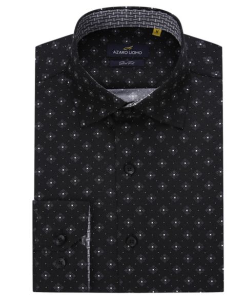 Мужская рубашка Azaro Uomo Business Geometric Long Sleeve Button Down Shirt, цвет: Чёрный