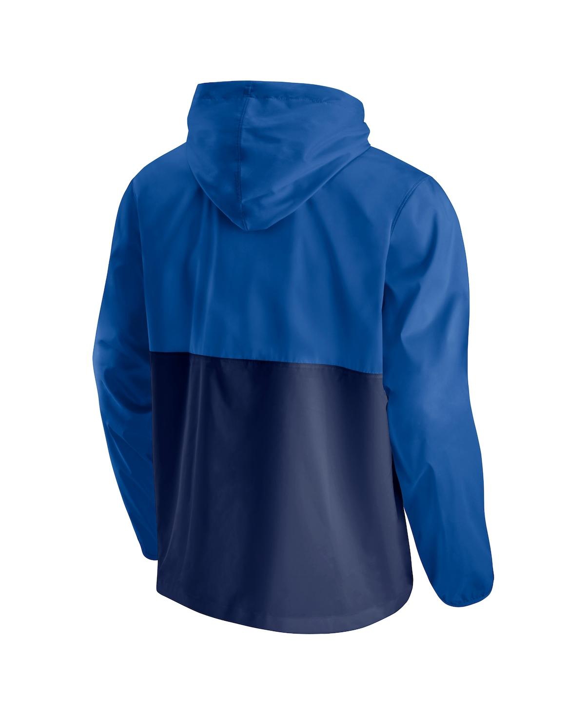Fanatics Men's  Branded Blue, Navy Dallas Mavericks Anorak Block Party Windbreaker Half-zip Hoodie Ja In Blue,navy